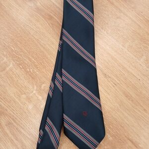 Christian Dior Navy Tie with Red and Green Stripes